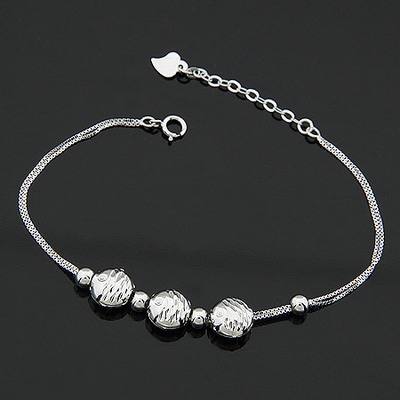 車花雙層圓球魚銀手鏈|韓國飾品批發(fā)|銀飾批發(fā)|銀飾品