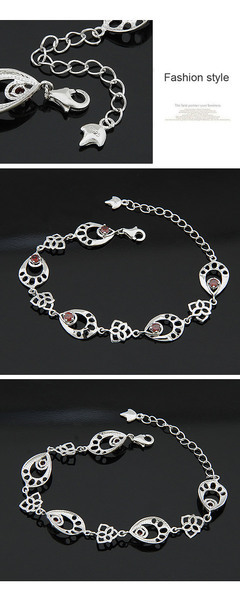 紅鉆鏤空水滴銀手鏈|韓國飾品批發(fā)|銀飾批發(fā)|銀飾品